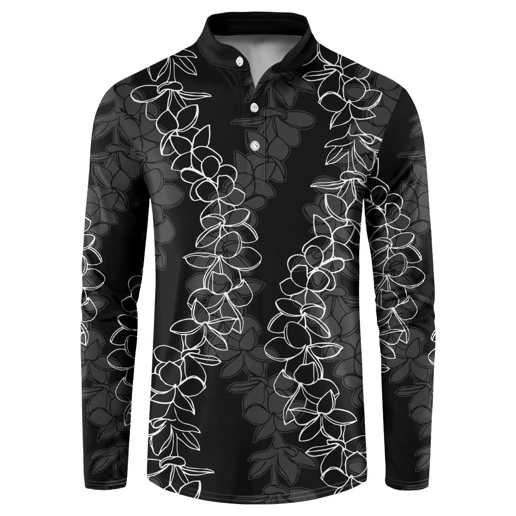 Hawaii Plumeria Lei Button Sweatshirt Aloha Festive Vibe LT7 Black - Polynesian Pride