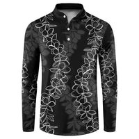 Hawaii Plumeria Lei Button Sweatshirt Aloha Festive Vibe LT7 Black - Polynesian Pride