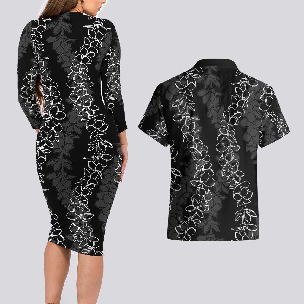 Hawaii Plumeria Lei Couples Matching Long Sleeve Bodycon Dress and Hawaiian Shirt Aloha Festive Vibe