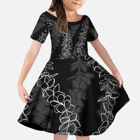 Hawaii Plumeria Lei Family Matching Long Sleeve Bodycon Dress and Hawaiian Shirt Aloha Festive Vibe LT7 Daughter's Dress Black - Polynesian Pride