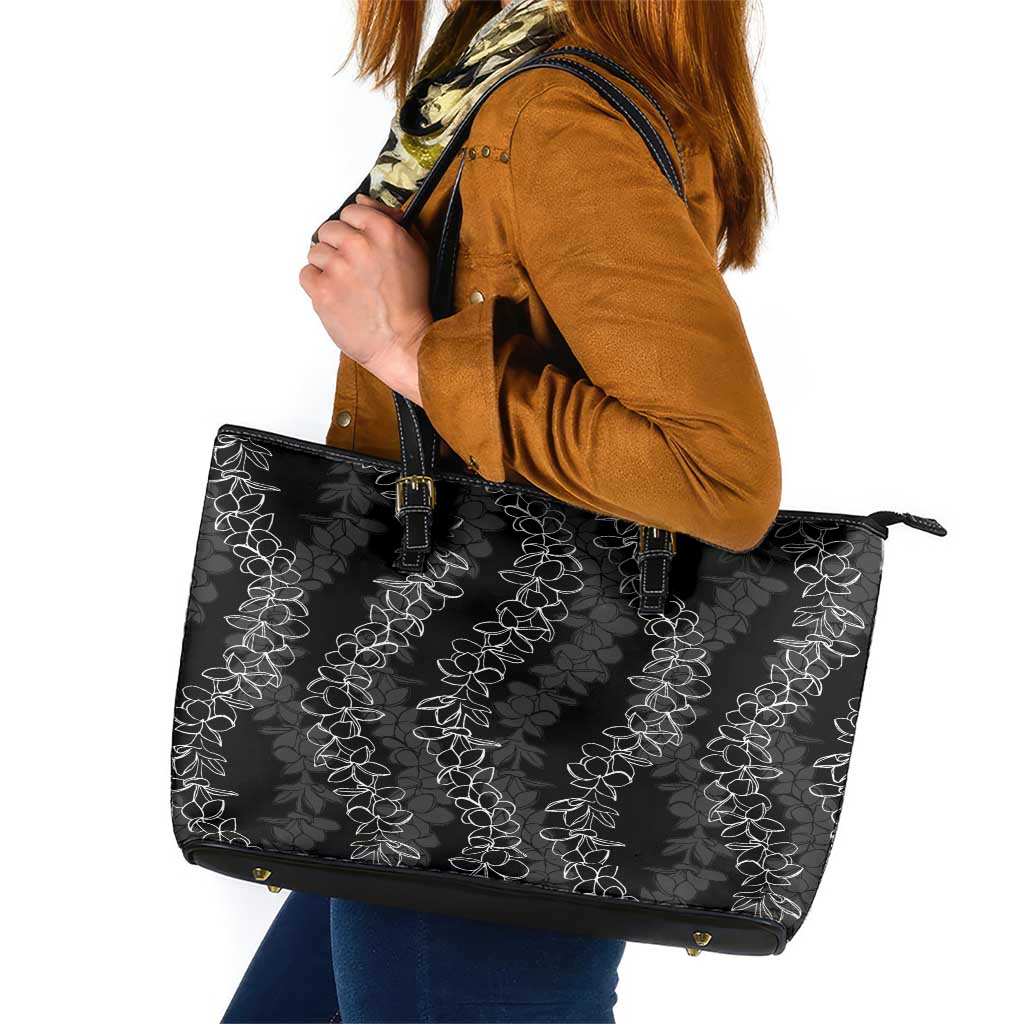 Hawaii Plumeria Lei Leather Tote Bag Aloha Festive Vibe LT7 Black - Polynesian Pride