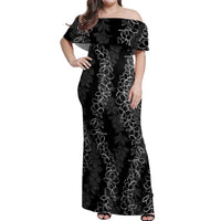 Hawaii Plumeria Lei Off Shoulder Maxi Dress Aloha Festive Vibe LT7 Women Black - Polynesian Pride