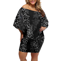 Hawaii Plumeria Lei Off Shoulder Short Dress Aloha Festive Vibe LT7 Women Black - Polynesian Pride