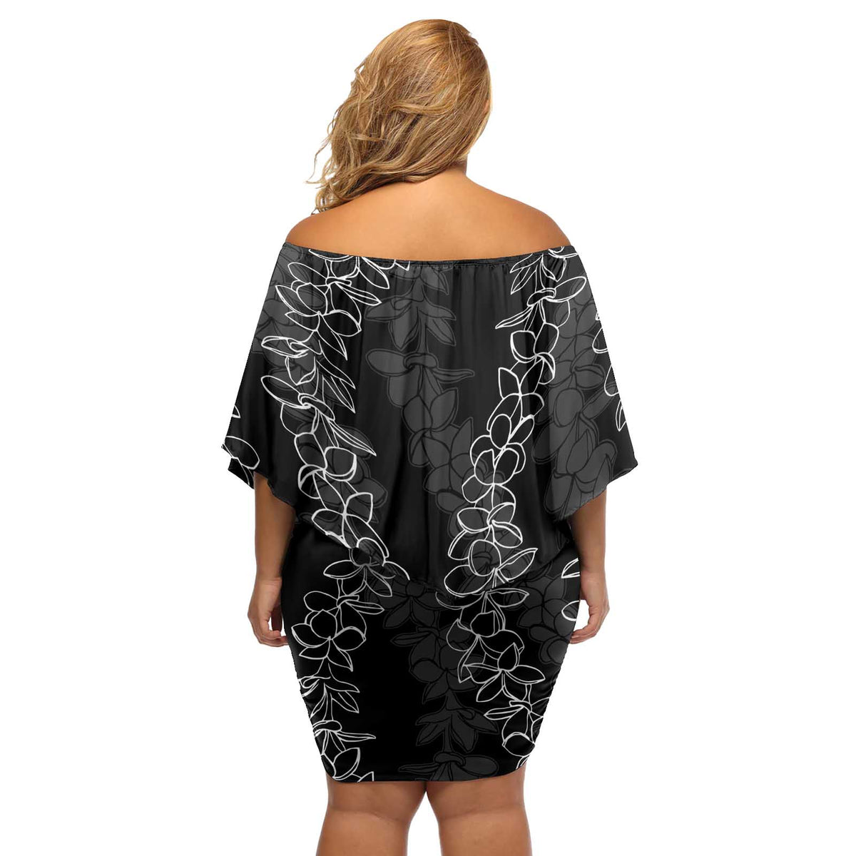Hawaii Plumeria Lei Off Shoulder Short Dress Aloha Festive Vibe LT7 - Polynesian Pride