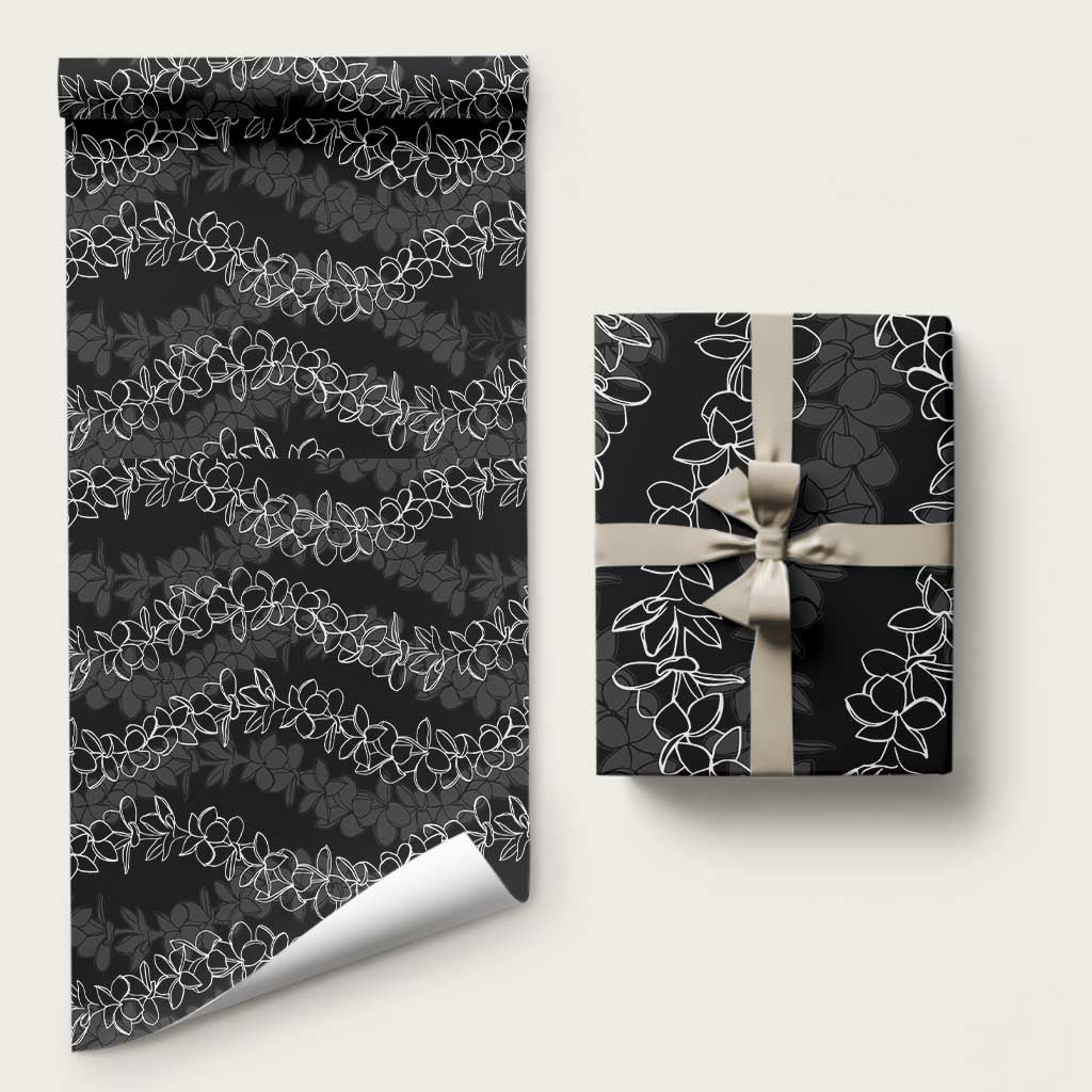 Hawaii Plumeria Lei Wrapping Paper Aloha Festive Vibe LT7 58" × 23" Black - Polynesian Pride