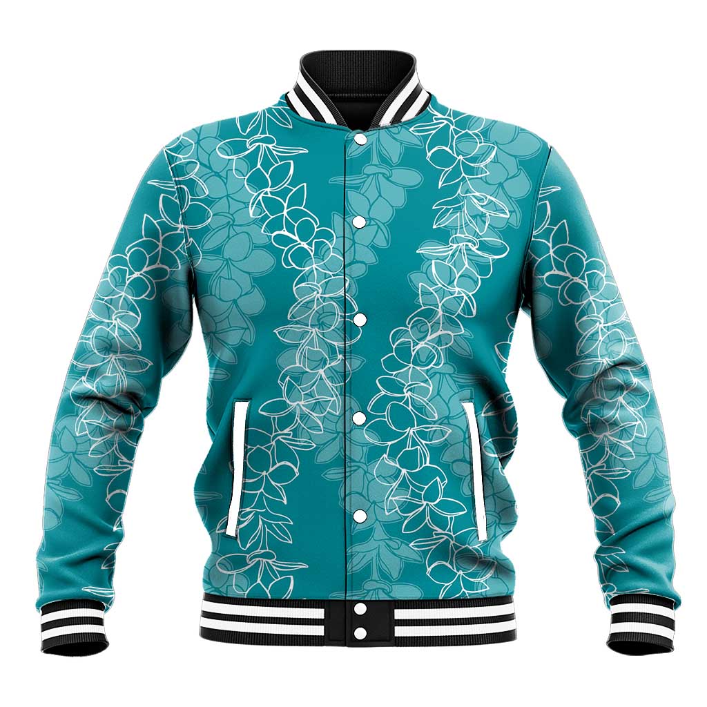 Hawaii Plumeria Lei Baseball Jacket Aloha Festive Vibe - Teal LT7 Unisex Teal - Polynesian Pride