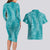 Hawaii Plumeria Lei Couples Matching Long Sleeve Bodycon Dress and Hawaiian Shirt Aloha Festive Vibe - Teal