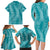 Hawaii Plumeria Lei Family Matching Long Sleeve Bodycon Dress and Hawaiian Shirt Aloha Festive Vibe - Teal