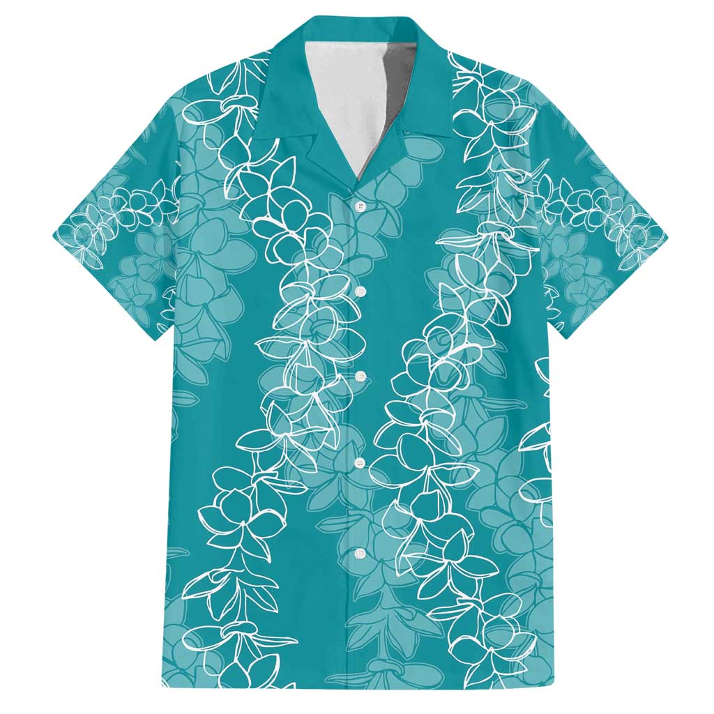 Hawaii Plumeria Lei Family Matching Long Sleeve Bodycon Dress and Hawaiian Shirt Aloha Festive Vibe - Teal