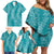 Hawaii Plumeria Lei Family Matching Off Shoulder Short Dress and Hawaiian Shirt Aloha Festive Vibe - Teal