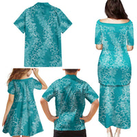 Hawaii Plumeria Lei Family Matching Puletasi and Hawaiian Shirt Aloha Festive Vibe - Teal