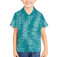 Hawaii Plumeria Lei Family Matching Puletasi and Hawaiian Shirt Aloha Festive Vibe - Teal