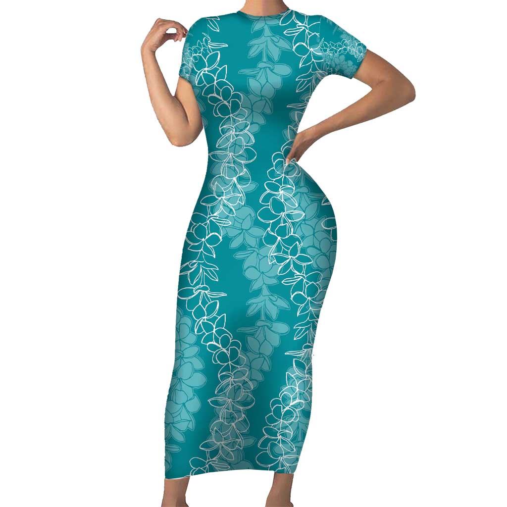 Hawaii Plumeria Lei Family Matching Short Sleeve Bodycon Dress and Hawaiian Shirt Aloha Festive Vibe - Teal