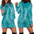 Hawaii Plumeria Lei Hoodie Dress Aloha Festive Vibe - Teal