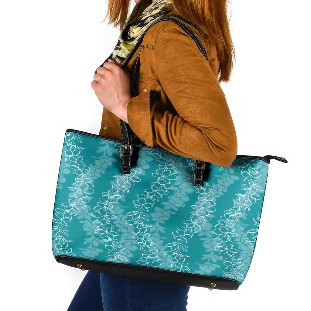 Hawaii Plumeria Lei Leather Tote Bag Aloha Festive Vibe - Teal LT7 Teal - Polynesian Pride
