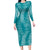 Hawaii Plumeria Lei Long Sleeve Bodycon Dress Aloha Festive Vibe - Teal