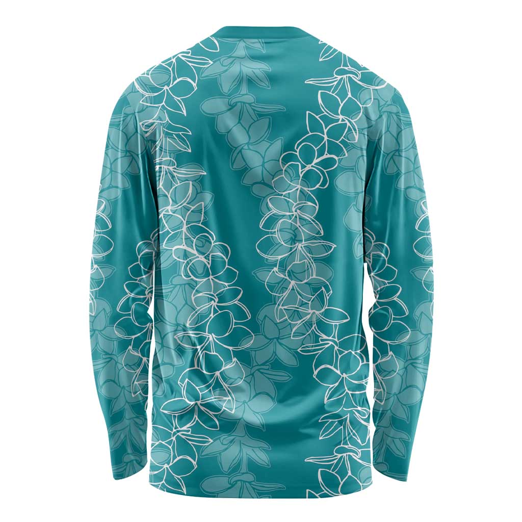 Hawaii Plumeria Lei Long Sleeve Shirt Aloha Festive Vibe - Teal