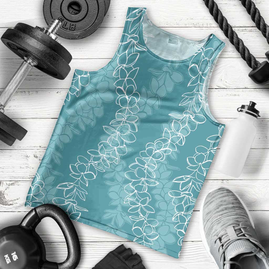 Hawaii Plumeria Lei Men Tank Top Aloha Festive Vibe - Teal LT7 - Polynesian Pride