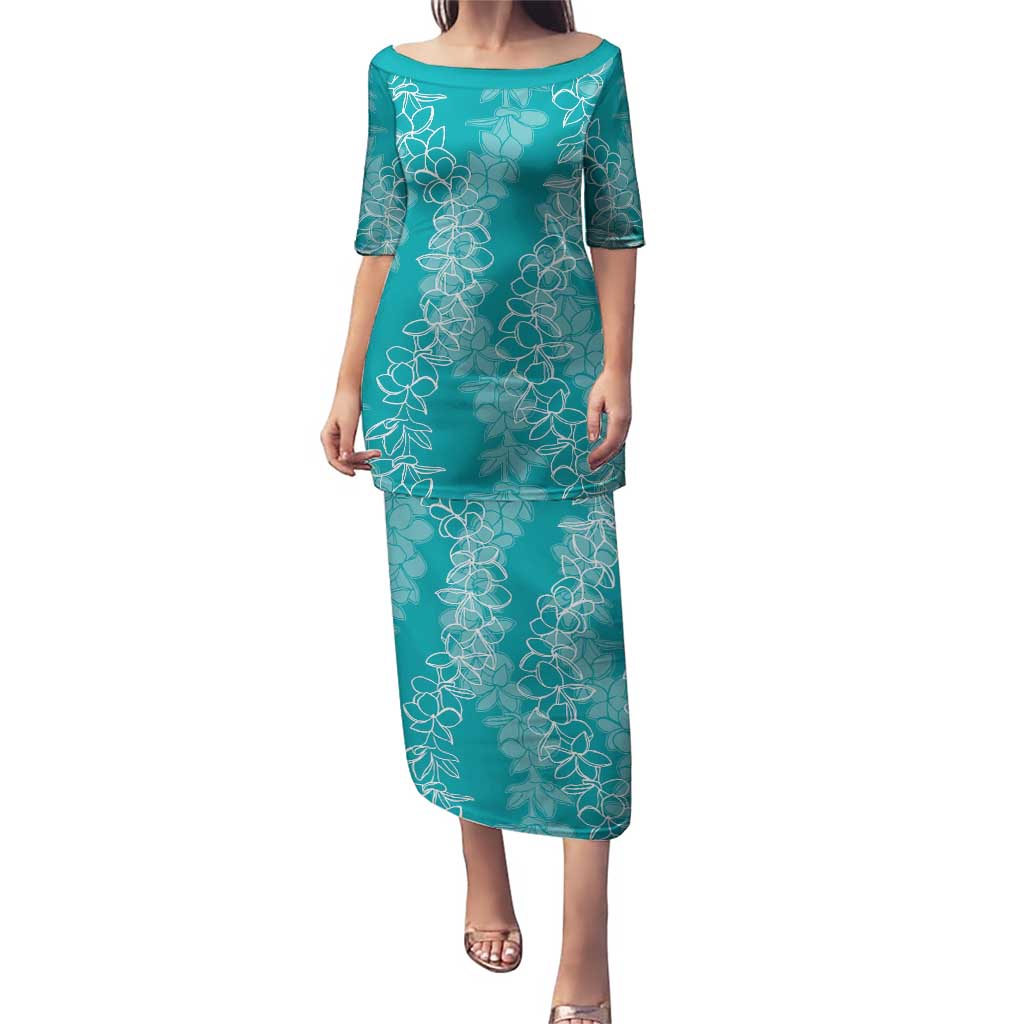 Hawaii Plumeria Lei Puletasi Aloha Festive Vibe - Teal LT7 Long Dress Teal - Polynesian Pride