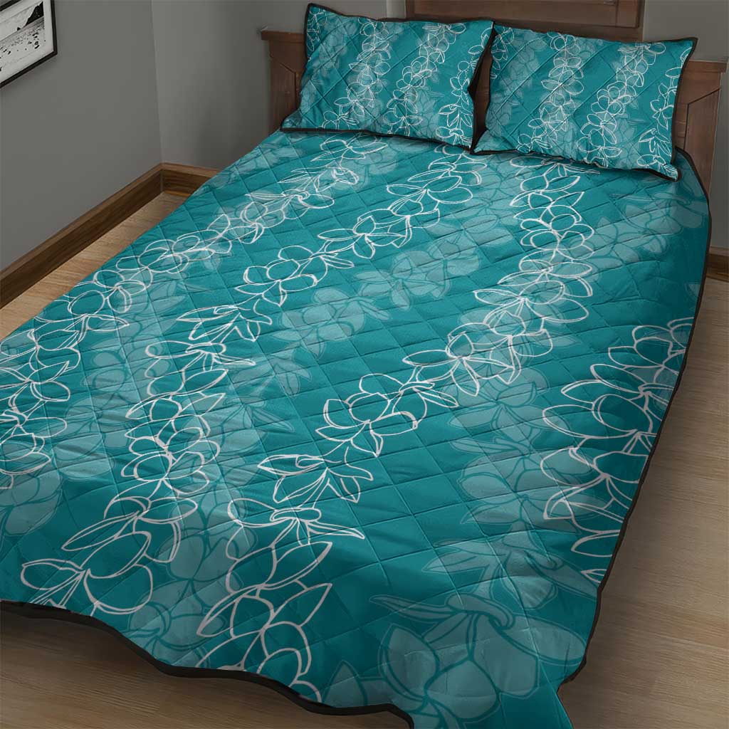 Hawaii Plumeria Lei Quilt Bed Set Aloha Festive Vibe - Teal