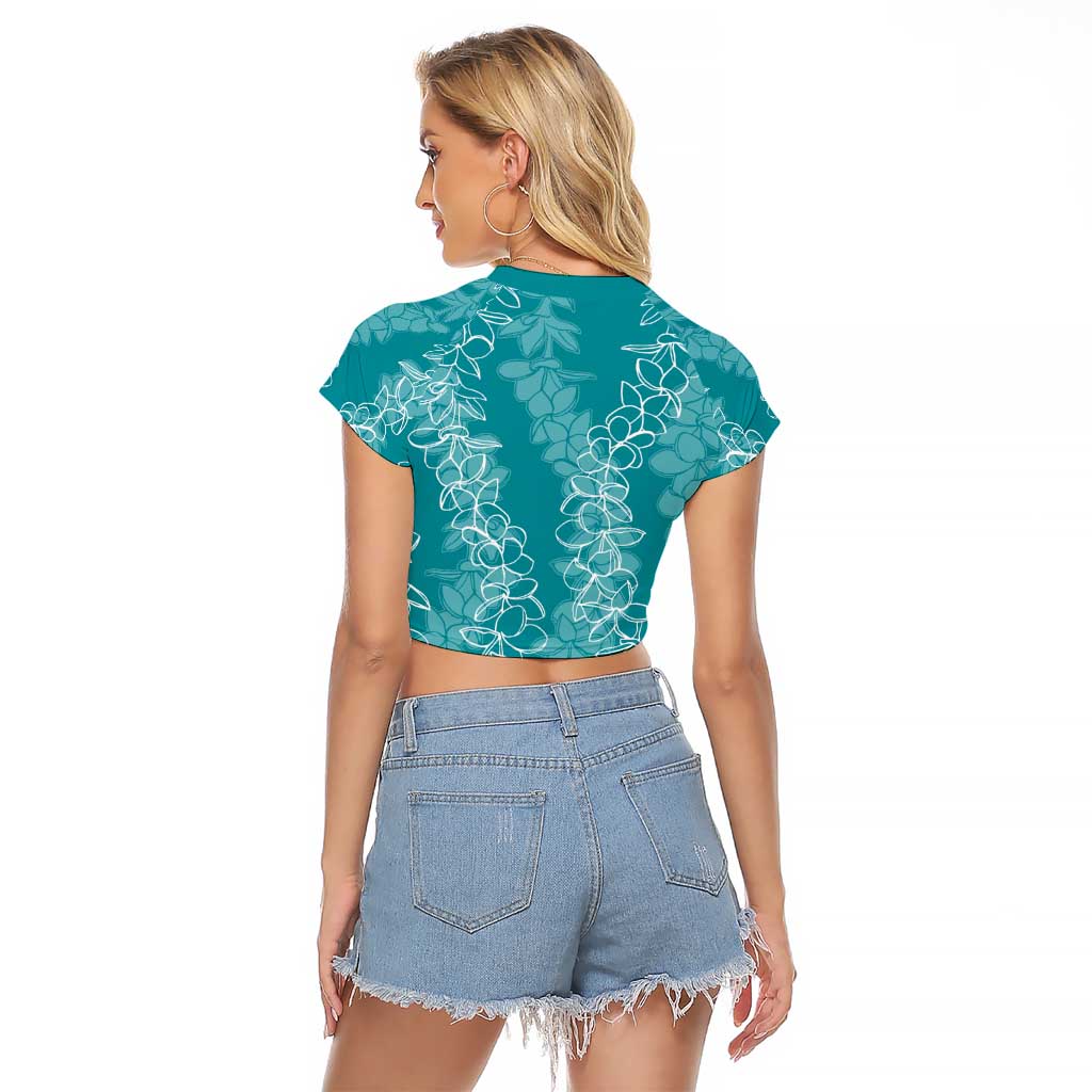 Hawaii Plumeria Lei Raglan Cropped T Shirt Aloha Festive Vibe - Teal LT7 - Polynesian Pride