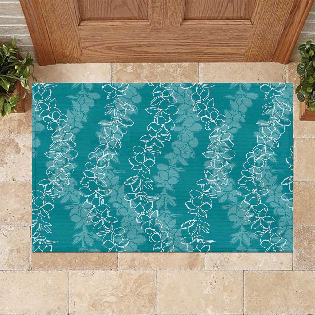 Hawaii Plumeria Lei Rubber Doormat Aloha Festive Vibe - Teal LT7 Teal - Polynesian Pride