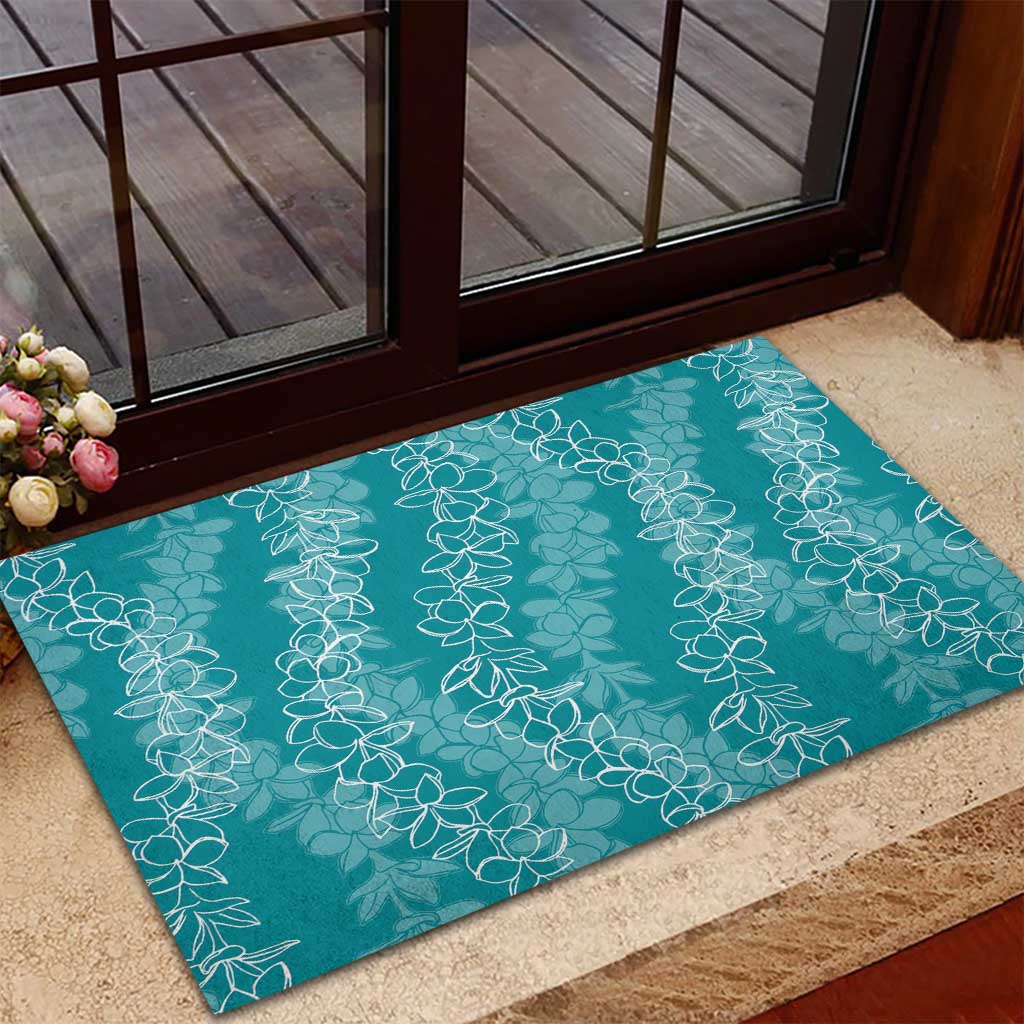 Hawaii Plumeria Lei Rubber Doormat Aloha Festive Vibe - Teal LT7 - Polynesian Pride