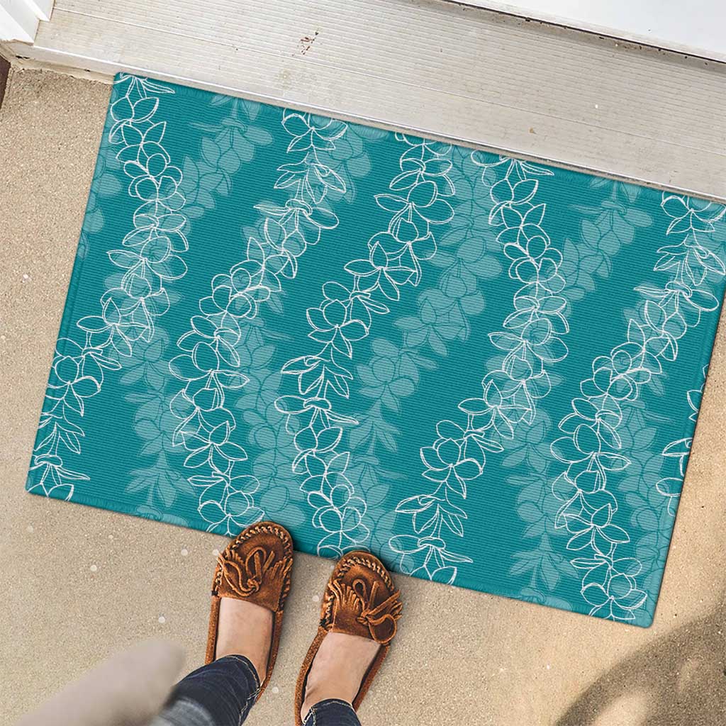 Hawaii Plumeria Lei Rubber Doormat Aloha Festive Vibe - Teal LT7 - Polynesian Pride