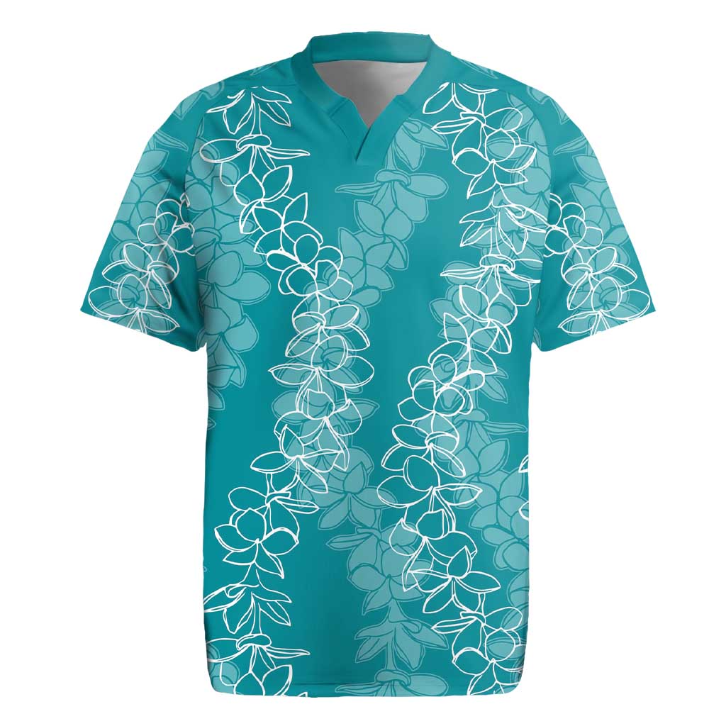 Hawaii Plumeria Lei Rugby Jersey Aloha Festive Vibe - Teal LT7 Teal - Polynesian Pride
