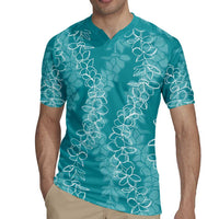 Hawaii Plumeria Lei Rugby Jersey Aloha Festive Vibe - Teal LT7 - Polynesian Pride