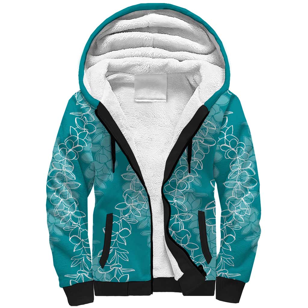 Hawaii Plumeria Lei Sherpa Hoodie Aloha Festive Vibe - Teal LT7 Unisex Teal - Polynesian Pride