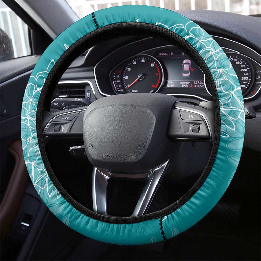 Hawaii Plumeria Lei Steering Wheel Cover Aloha Festive Vibe - Teal LT7 - Polynesian Pride