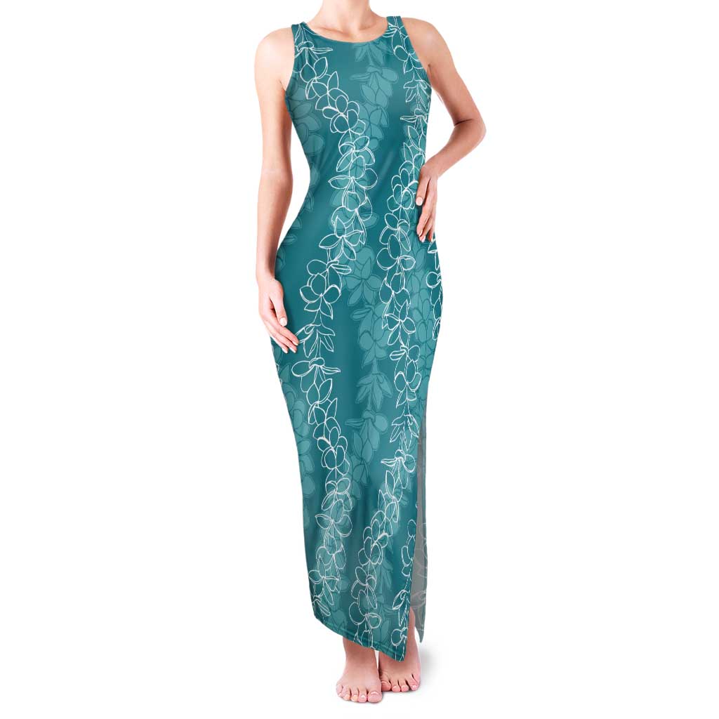 Hawaii Plumeria Lei Tank Maxi Dress Aloha Festive Vibe - Teal