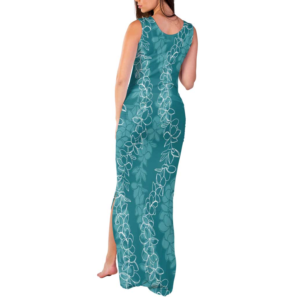 Hawaii Plumeria Lei Tank Maxi Dress Aloha Festive Vibe - Teal LT7 - Polynesian Pride