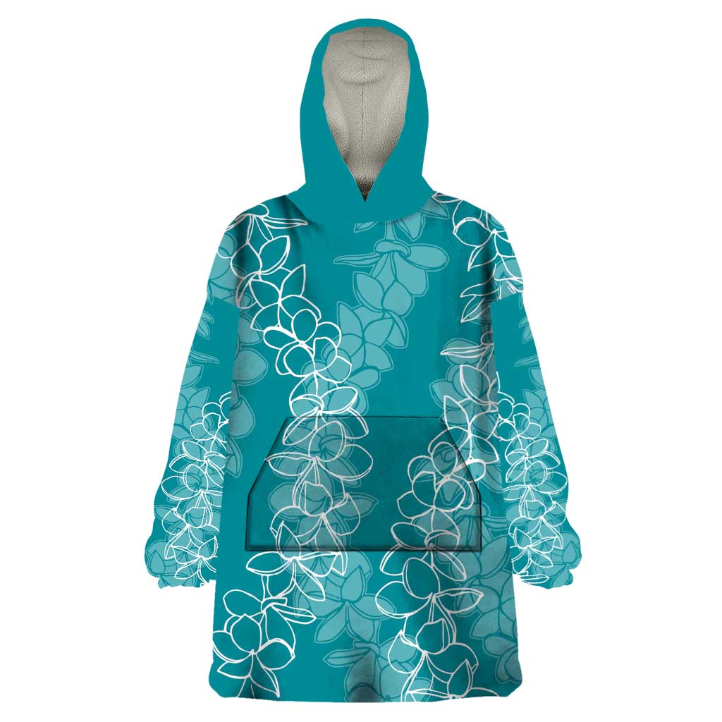 Hawaii Plumeria Lei Wearable Blanket Hoodie Aloha Festive Vibe - Teal