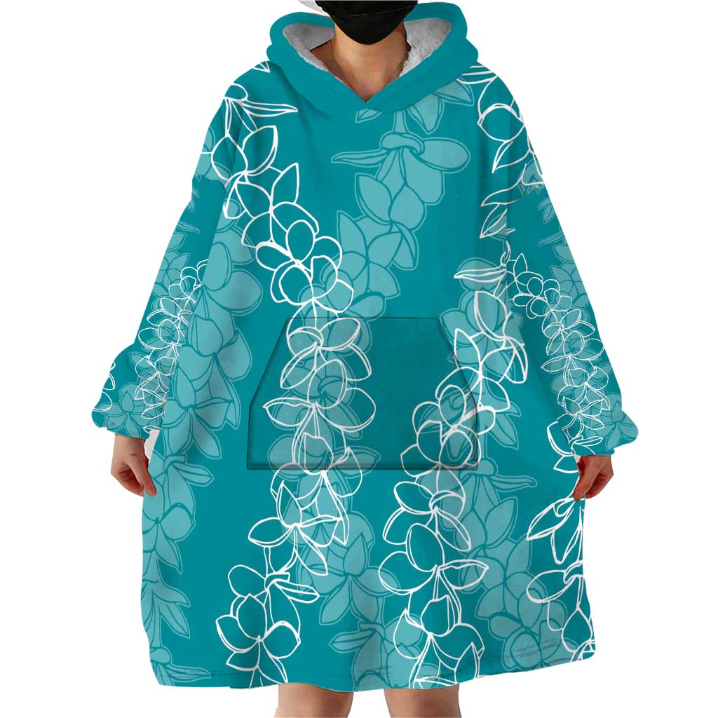 Hawaii Plumeria Lei Wearable Blanket Hoodie Aloha Festive Vibe - Teal LT7 - Polynesian Pride