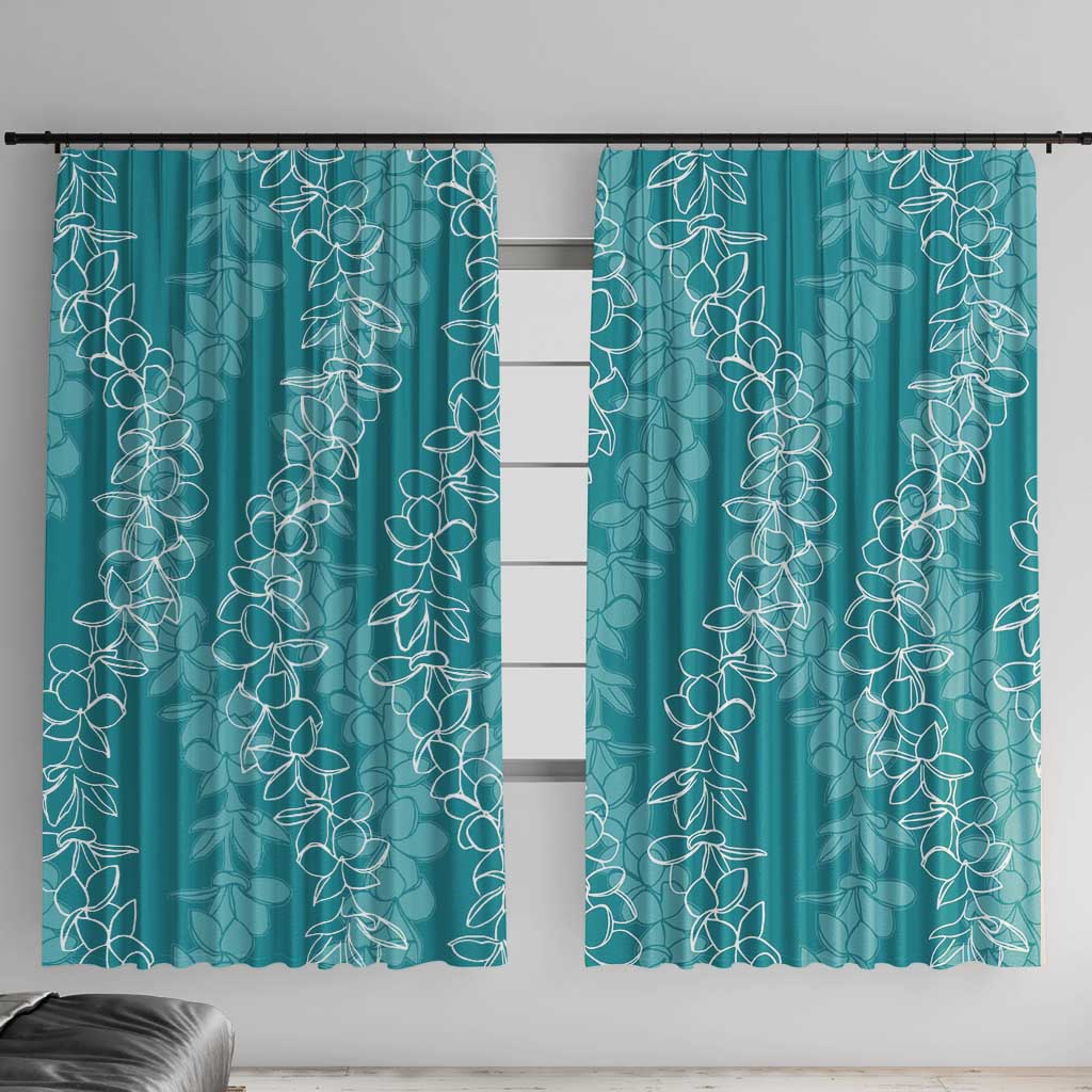 Hawaii Plumeria Lei Window Curtain Aloha Festive Vibe - Teal LT7 With Hooks Teal - Polynesian Pride