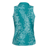 Hawaii Plumeria Lei Women Sleeveless Polo Shirt Aloha Festive Vibe - Teal