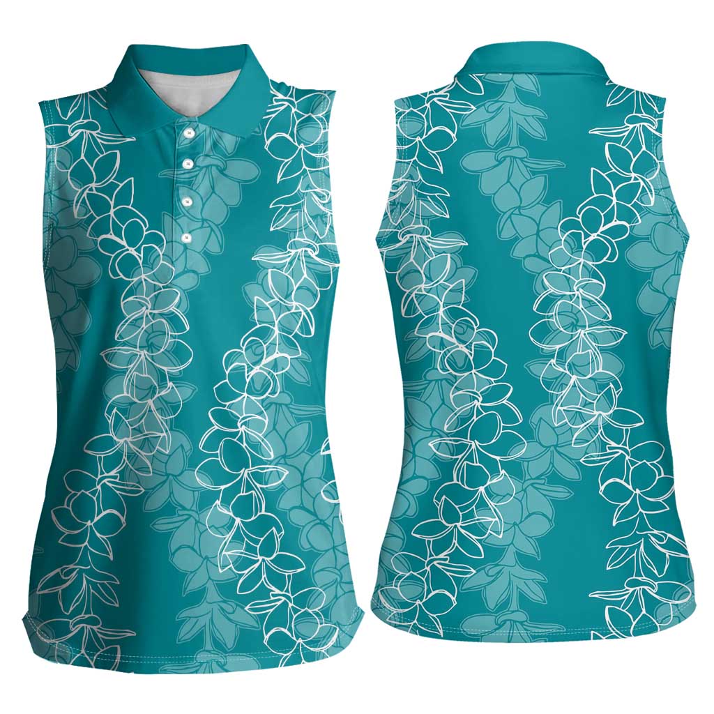 Hawaii Plumeria Lei Women Sleeveless Polo Shirt Aloha Festive Vibe - Teal