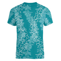 Hawaii Plumeria Lei Women V-Neck T-Shirt Aloha Festive Vibe - Teal