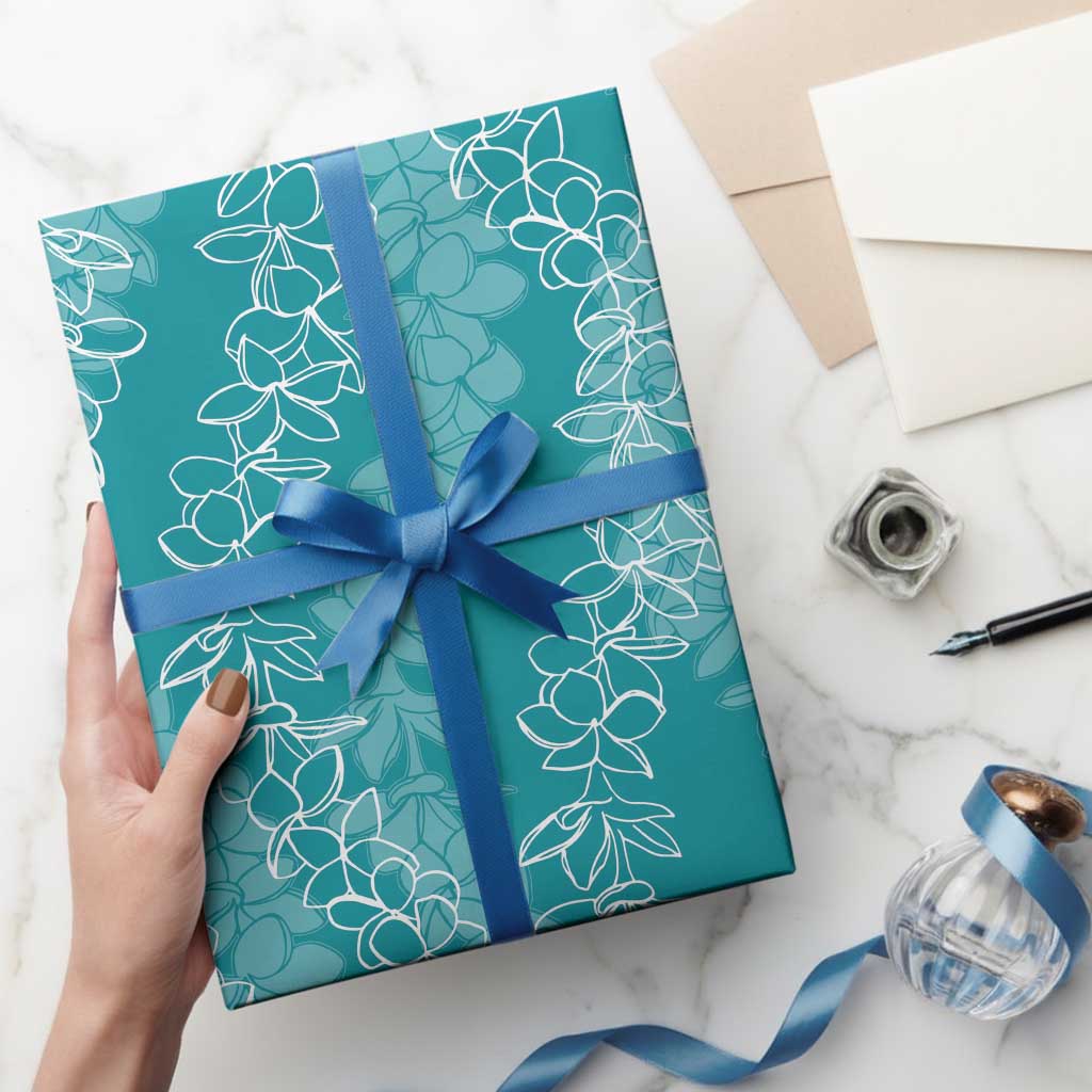 Hawaii Plumeria Lei Wrapping Paper Aloha Festive Vibe - Teal LT7 - Polynesian Pride