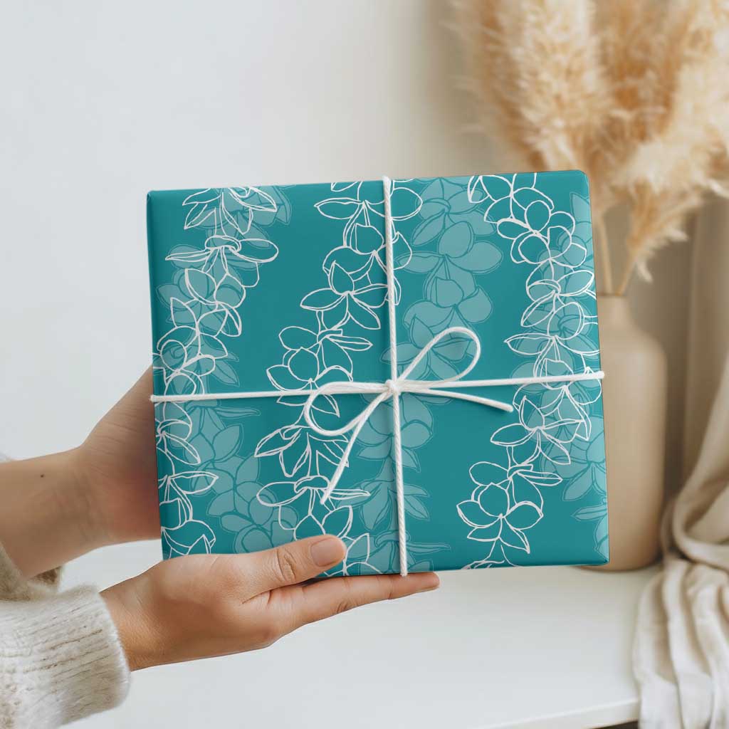 Hawaii Plumeria Lei Wrapping Paper Aloha Festive Vibe - Teal LT7 - Polynesian Pride