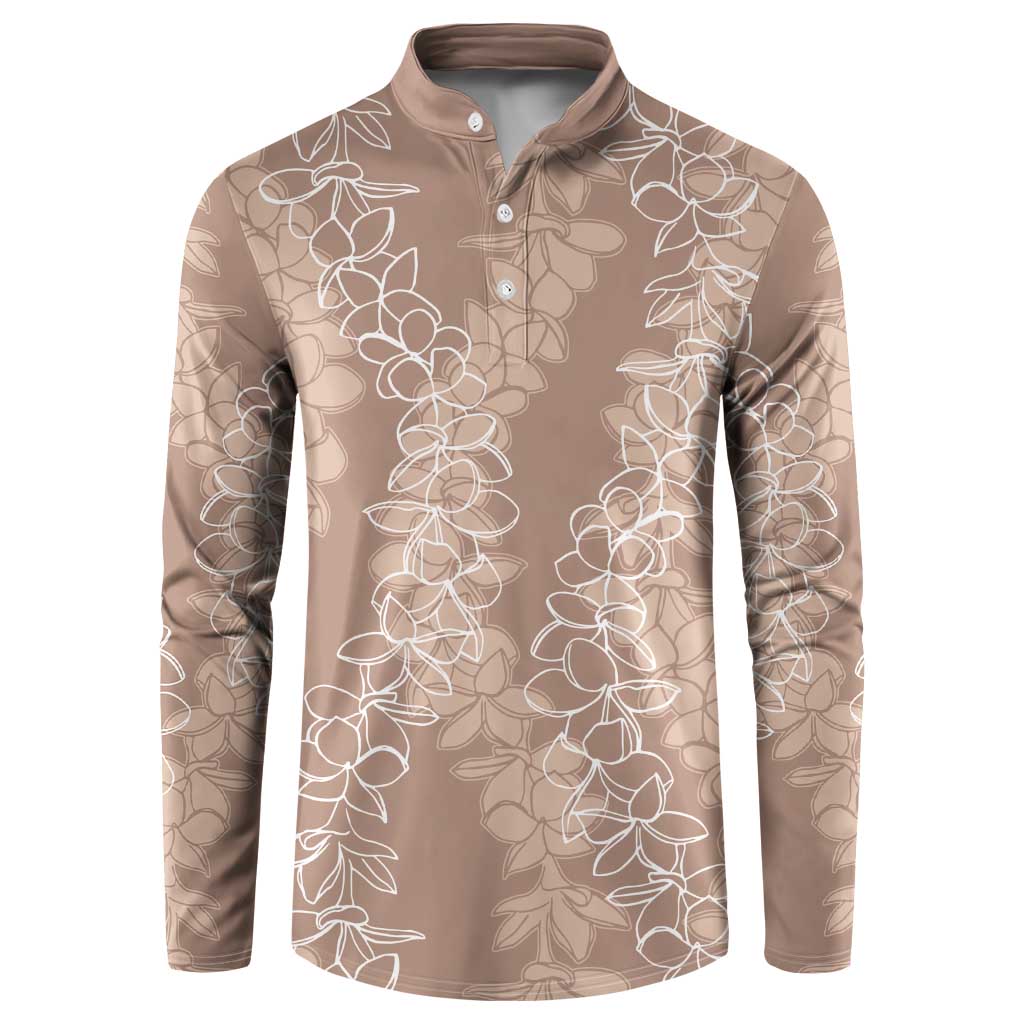 Hawaii Plumeria Lei Button Sweatshirt Aloha Festive Vibe - Beige LT7 Beige - Polynesian Pride