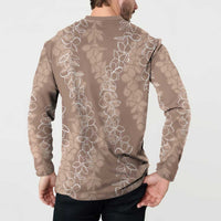 Hawaii Plumeria Lei Button Sweatshirt Aloha Festive Vibe - Beige LT7 - Polynesian Pride