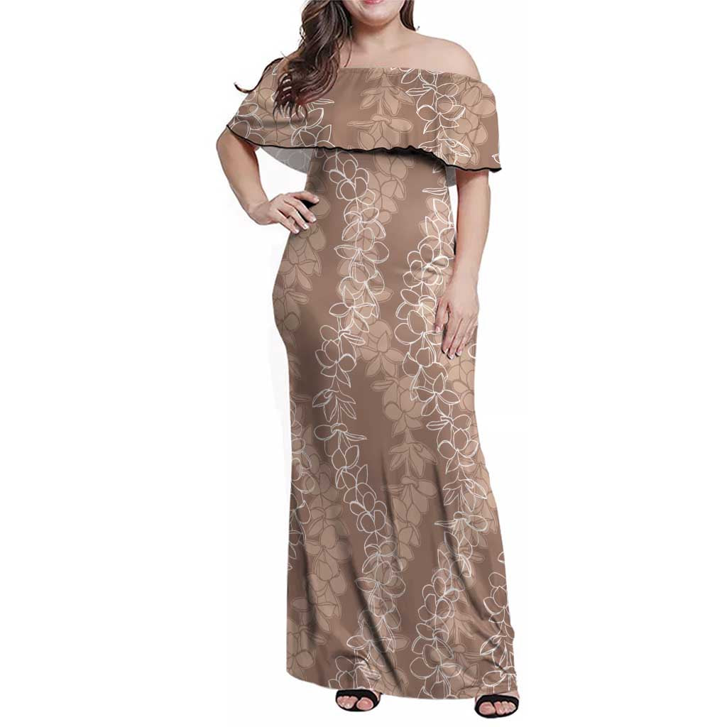 Hawaii Plumeria Lei Family Matching Off Shoulder Maxi Dress and Hawaiian Shirt Aloha Festive Vibe - Beige