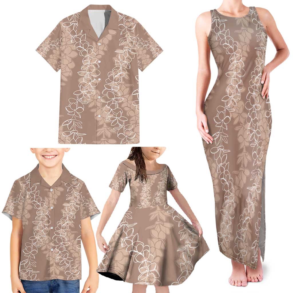 Hawaii Plumeria Lei Family Matching Tank Maxi Dress and Hawaiian Shirt Aloha Festive Vibe - Beige LT7 - Polynesian Pride