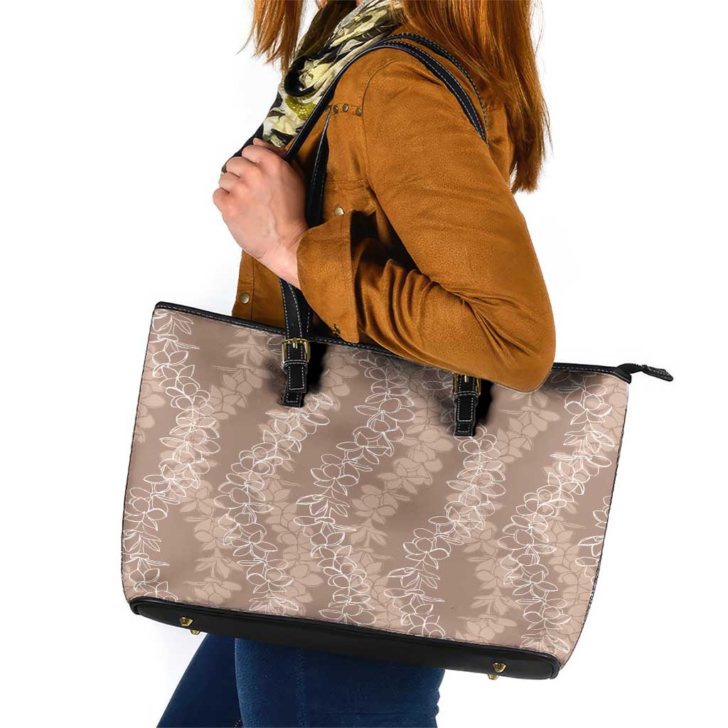 Hawaii Plumeria Lei Leather Tote Bag Aloha Festive Vibe - Beige LT7 Beige - Polynesian Pride