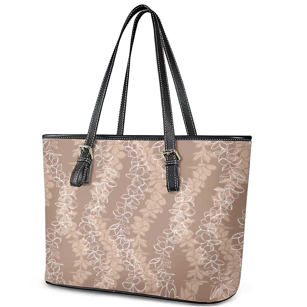Hawaii Plumeria Lei Leather Tote Bag Aloha Festive Vibe - Beige LT7 - Polynesian Pride