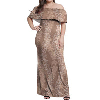 Hawaii Plumeria Lei Off Shoulder Maxi Dress Aloha Festive Vibe - Beige LT7 Women Beige - Polynesian Pride