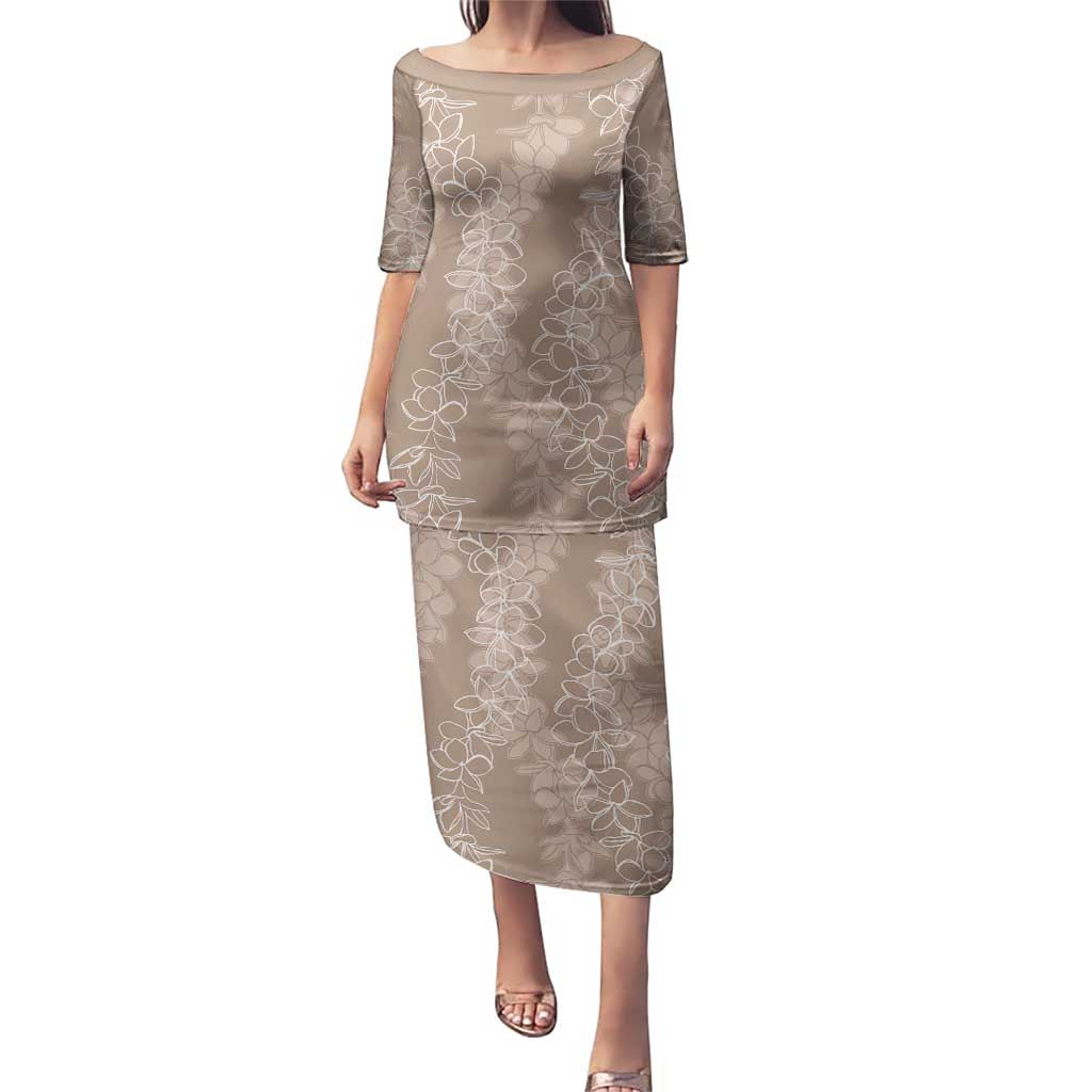 Hawaii Plumeria Lei Puletasi Aloha Festive Vibe - Beige LT7 Long Dress Beige - Polynesian Pride